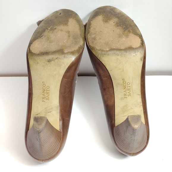 Franco Sarto Flicker Leather Laced Edge Peep Toe Heel l Size 8 M l Tan Cream - Picture 11 of 13